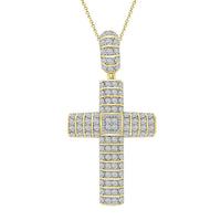 Thumbnail for MEN'S CROSS PENDANT 2 CT ROUND DIAMOND 10K YELLOW GOLD