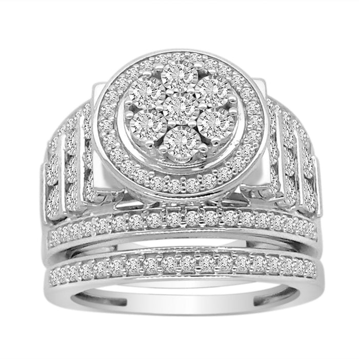 LADIES BRIDAL RING SET 1 CT ROUND DIAMOND 10K WHITE GOLD