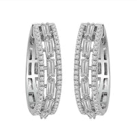 Thumbnail for LADIES HOOPS 1 CT ROUND/BAGUETTE DIAMOND 10K WHITE GOLD