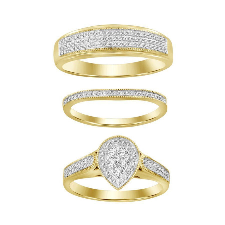 Princess Cut Trio diamond Wedding Ring Sets For Him And Her In 14K Yellow  Gold | Fascinating Diamonds
