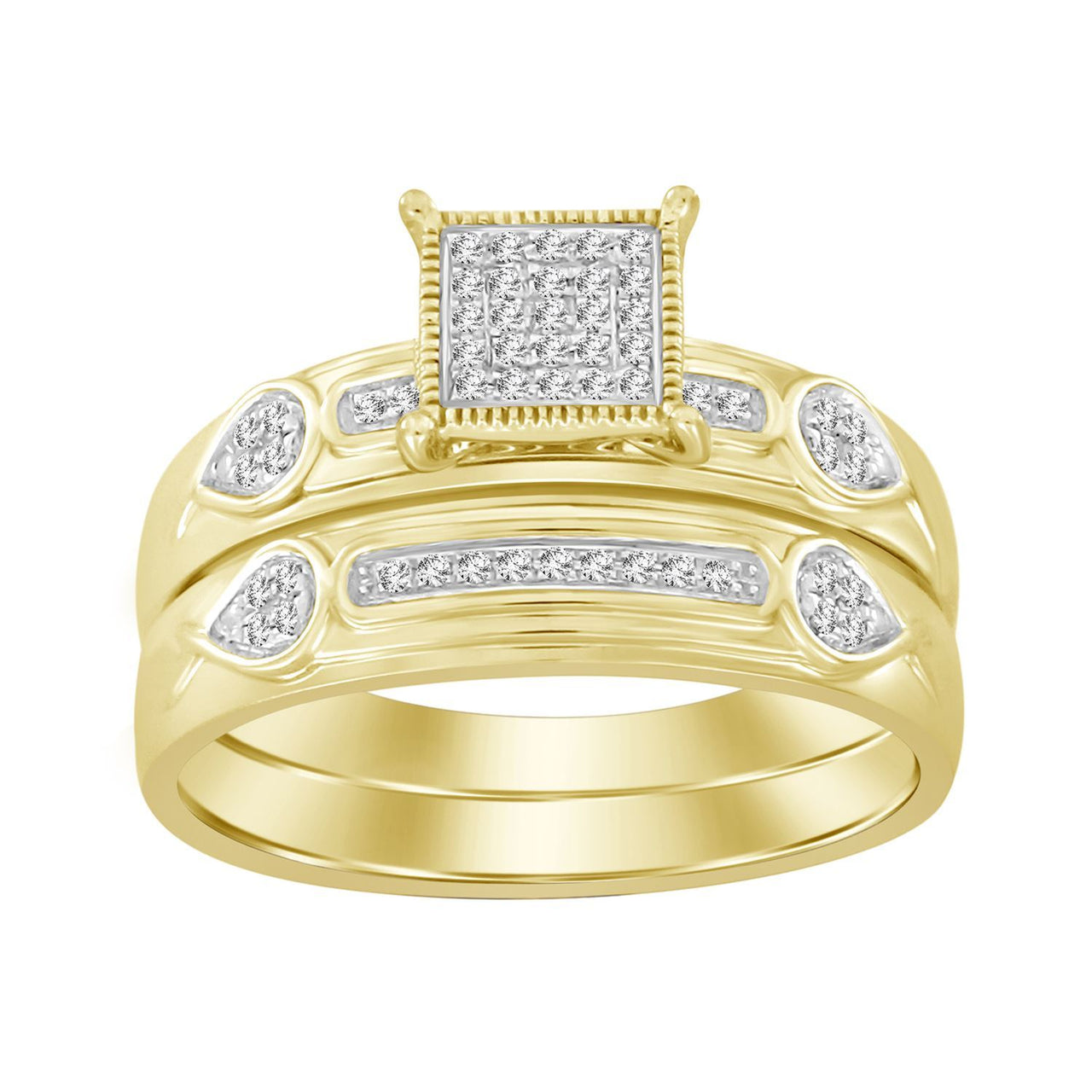LADIES BRIDAL RING SET 1/10 CT ROUND DIAMOND 10K YELLOW GOLD