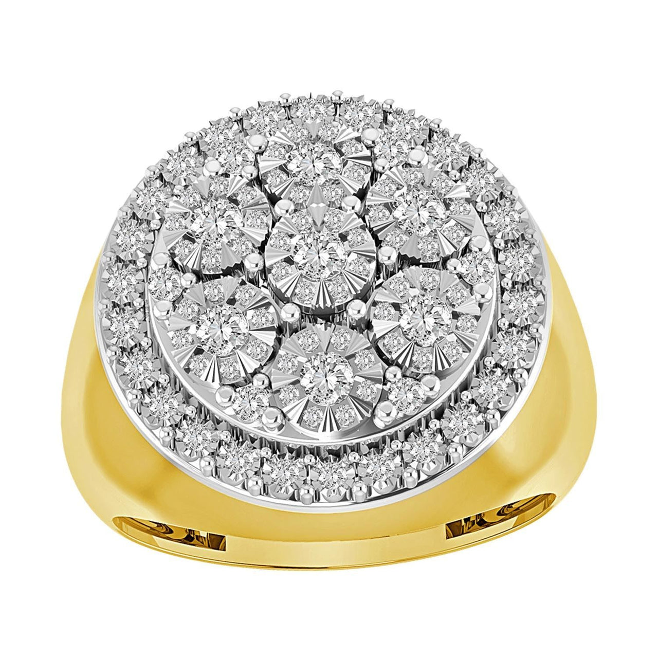MEN'S RING 1 CT ROUND DIAMOND 14K YELLOW GOLD