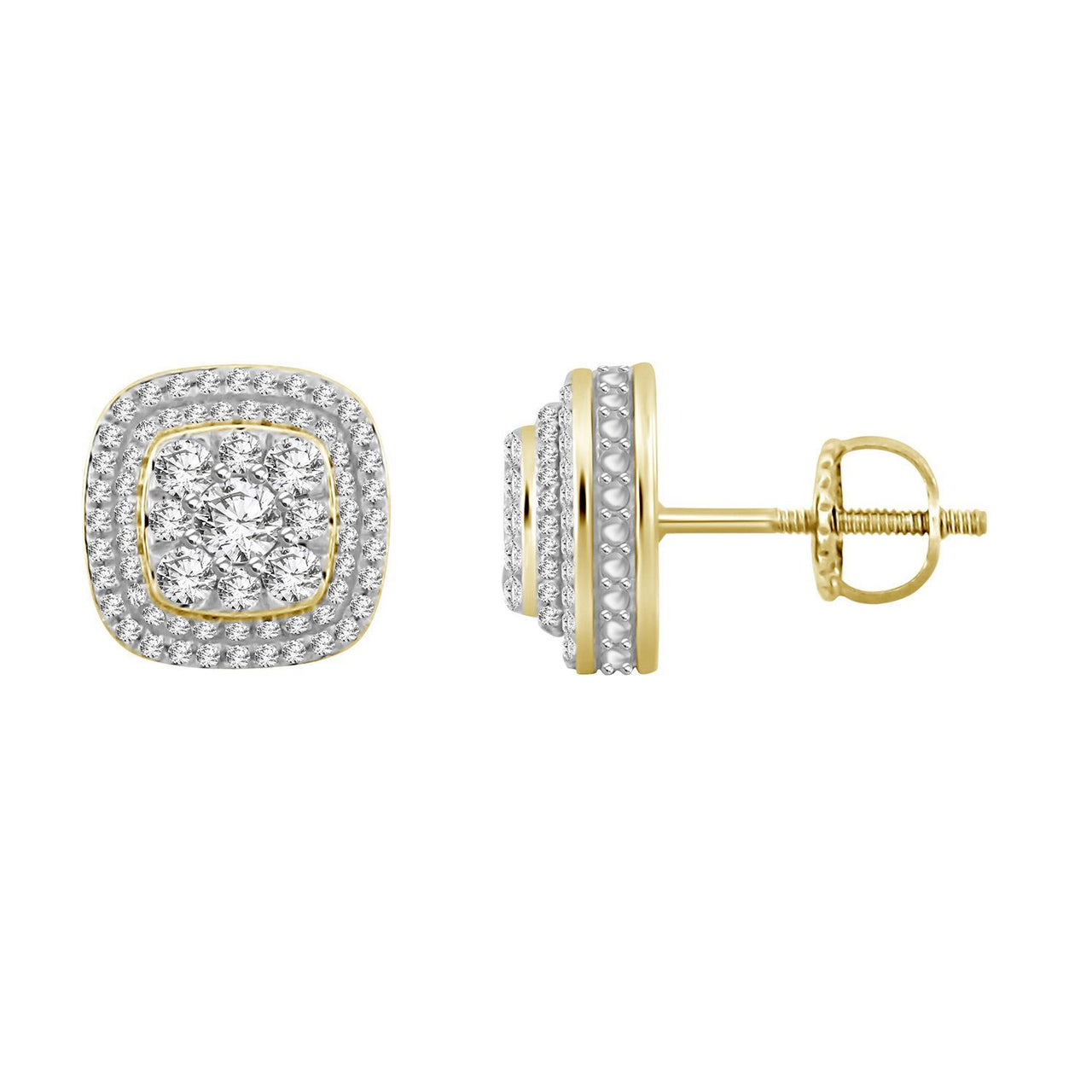 MEN'S EARRINGS 1 CT ROUND DIAMOND 10K YELLOW GOLD