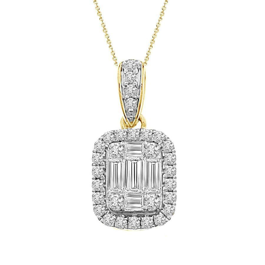 LADIES PENDANT 3/8 CT ROUND/BAGUETTE DIAMOND 14K YELLOW GOLD