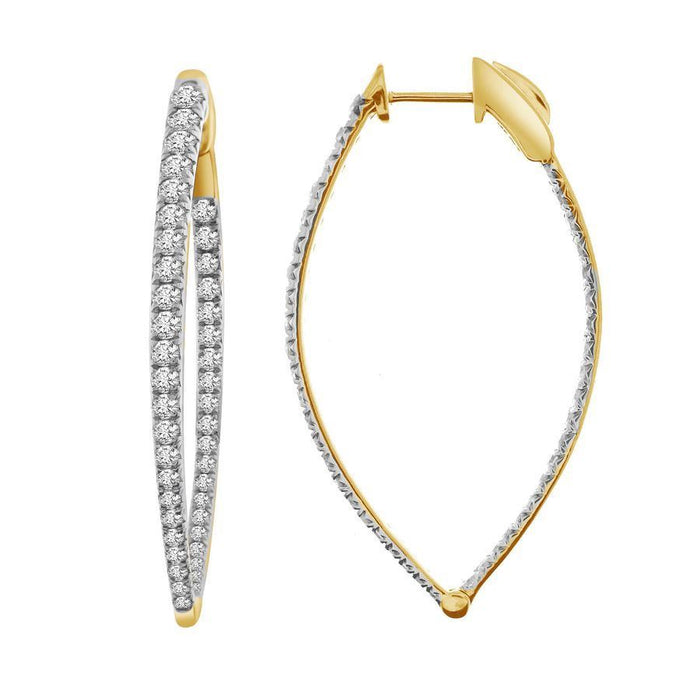 LADIES HOOPS EARRING 3 CT ROUND DIAMOND 10KT YELLOW GOLD