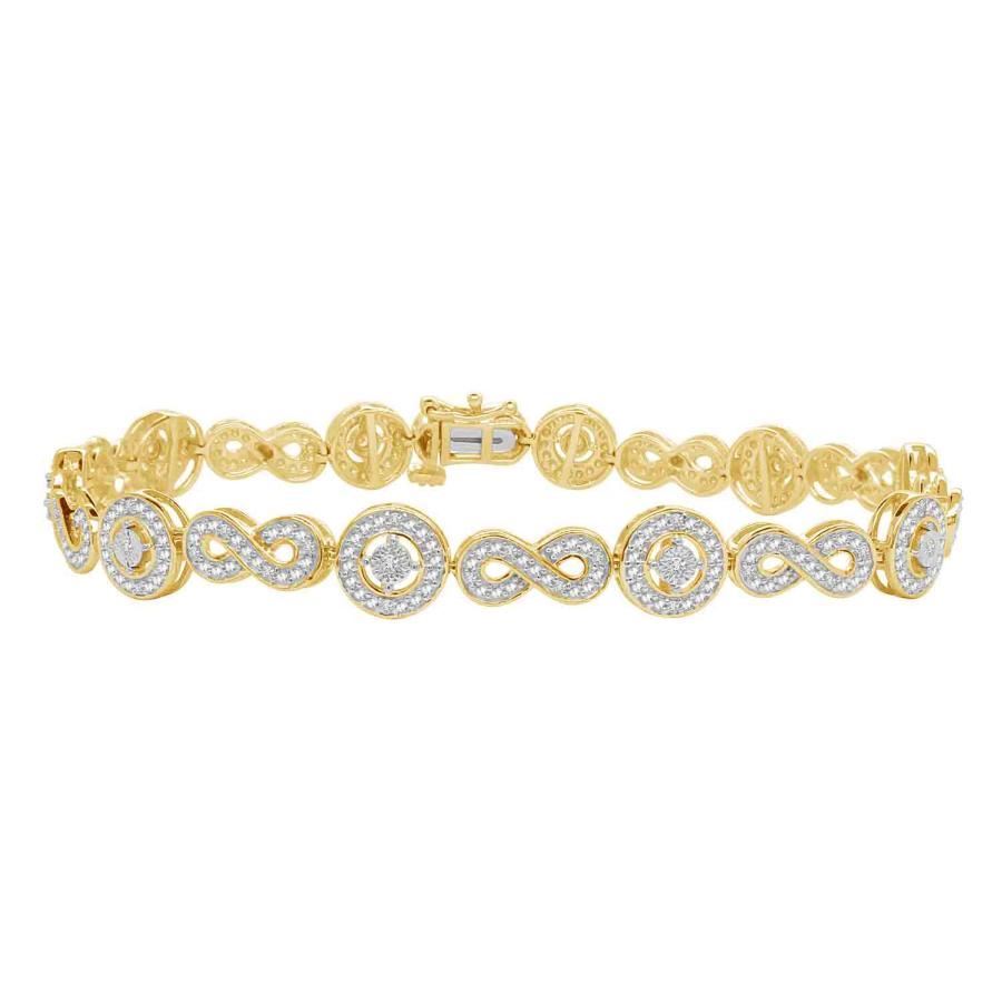 LADIES BRACELET 1/4 CT ROUND DIAMOND SILVER YELLOW PLATED
