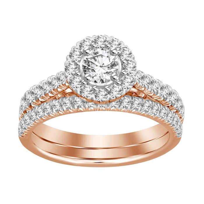 LADIES BRIDAL RING SET 1 CT ROUND DIAMOND 14K ROSE GOLD