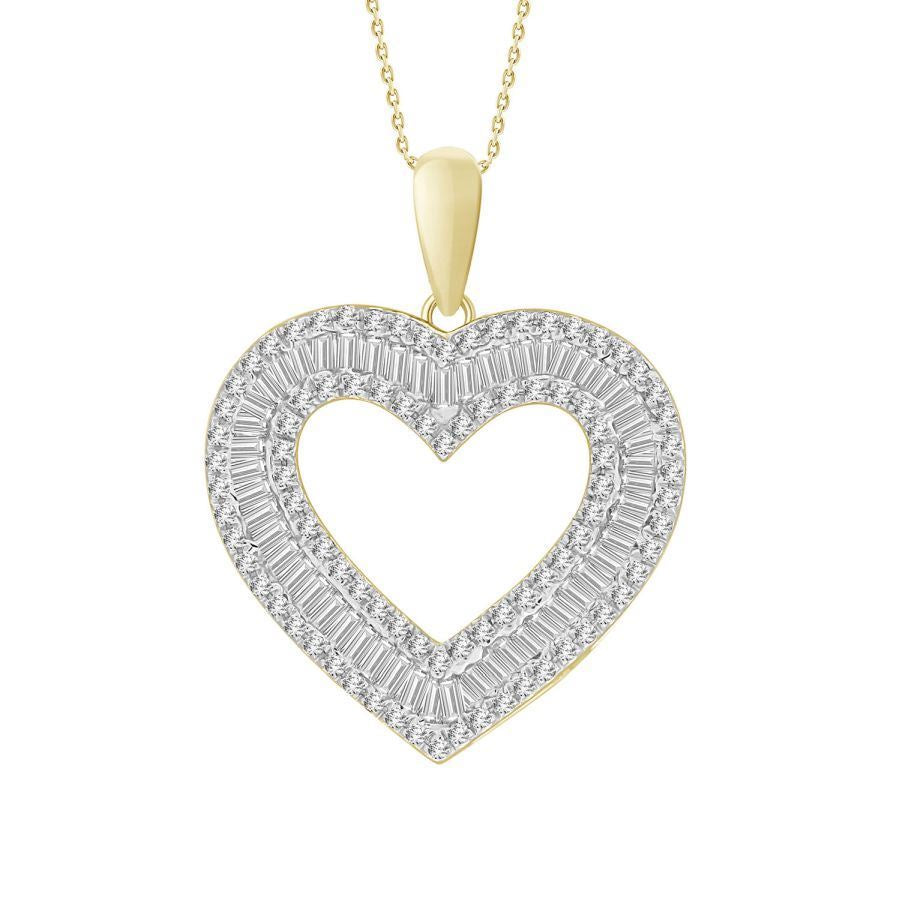 LADIES PENDANT 1/2 CT ROUND/BAGUETTE DIAMOND 10K YELLOW GOLD