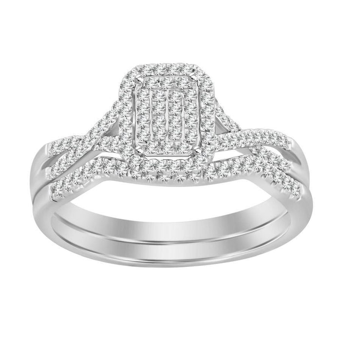 LADIES BRIDAL RING SET 1/4 CT ROUND DIAMOND 10K WHITE GOLD