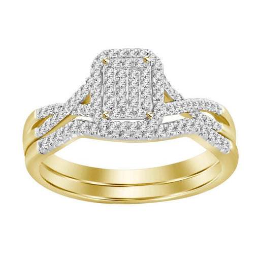 LADIES BRIDAL RING SET 1/4 CT ROUND DIAMOND 10K YELLOW GOLD