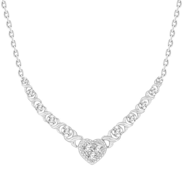 LADIES NECKLACES 1/3 CT ROUND DIAMOND 10K White GOLD