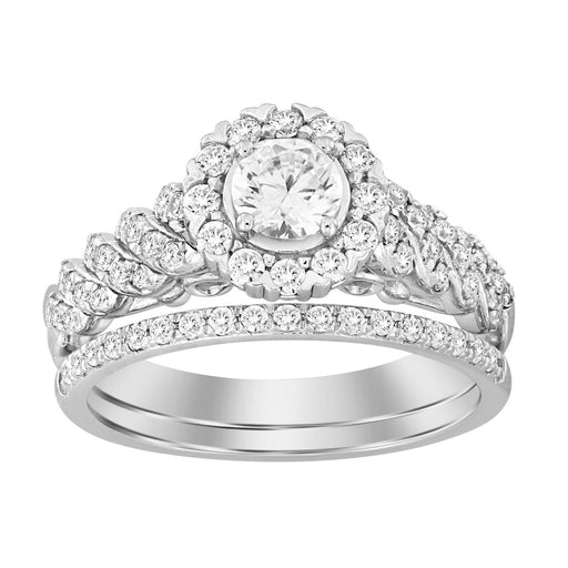 LADIES BRIDAL RING SET 1 CT ROUND DIAMOND 14K WHITE GOLD