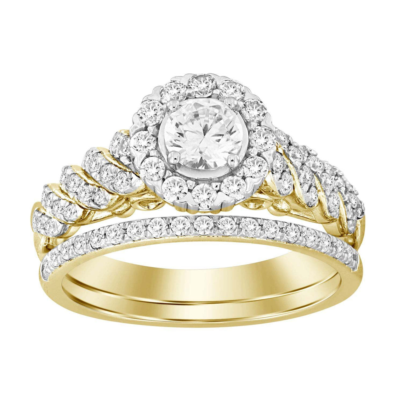 LADIES BRIDAL RING SET 1 CT ROUND DIAMOND 14K YELLOW GOLD