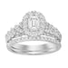 LADIES BRIDAL RING SET 1 CT ROUND/BAGUETTE DIAMOND 14K WHITE GOLD