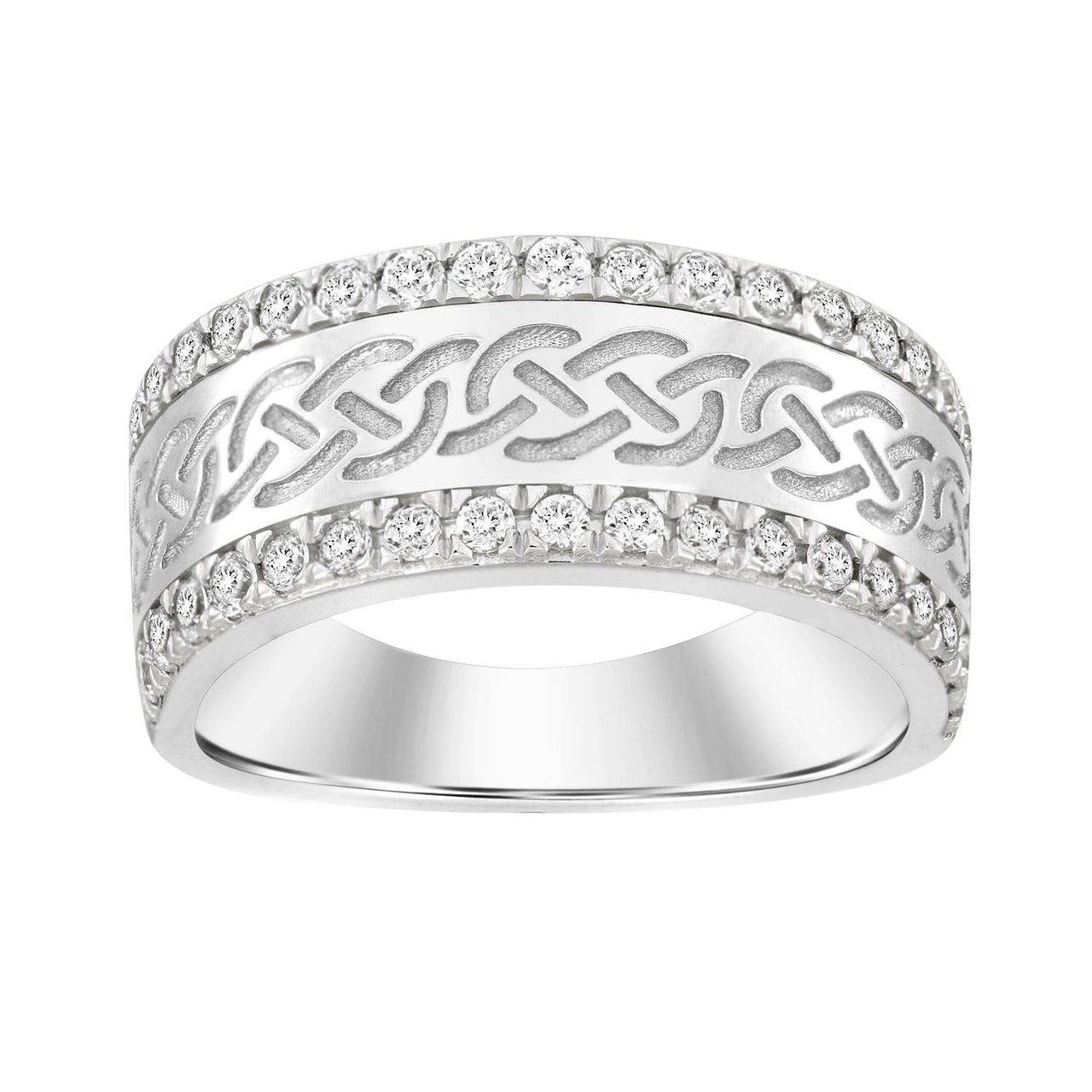 MEN'S RING 1 CT ROUND DIAMOND 14K WHITE GOLD