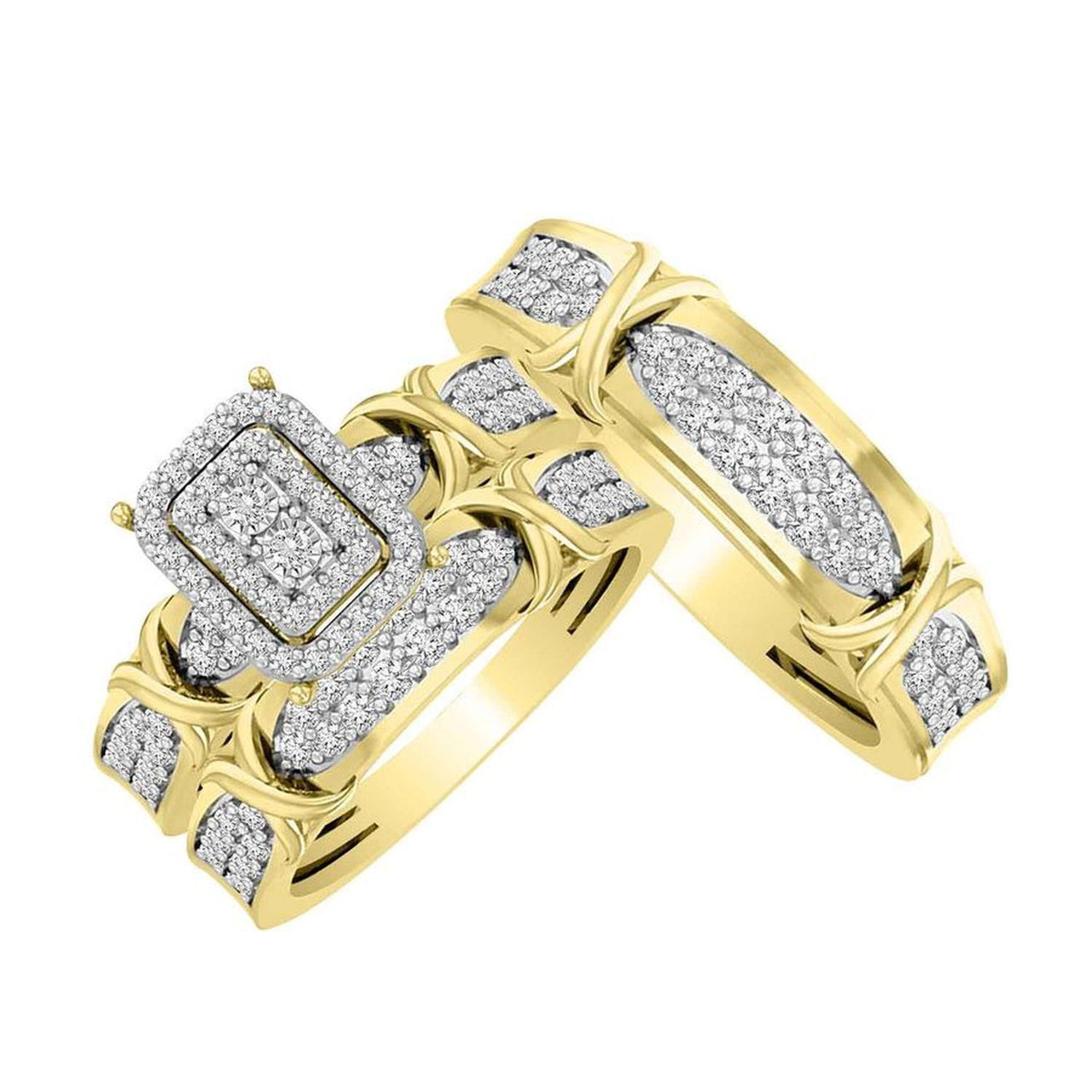 LADIES TRIO SET 1 CT ROUND DIAMOND 10K YELLOW GOLD