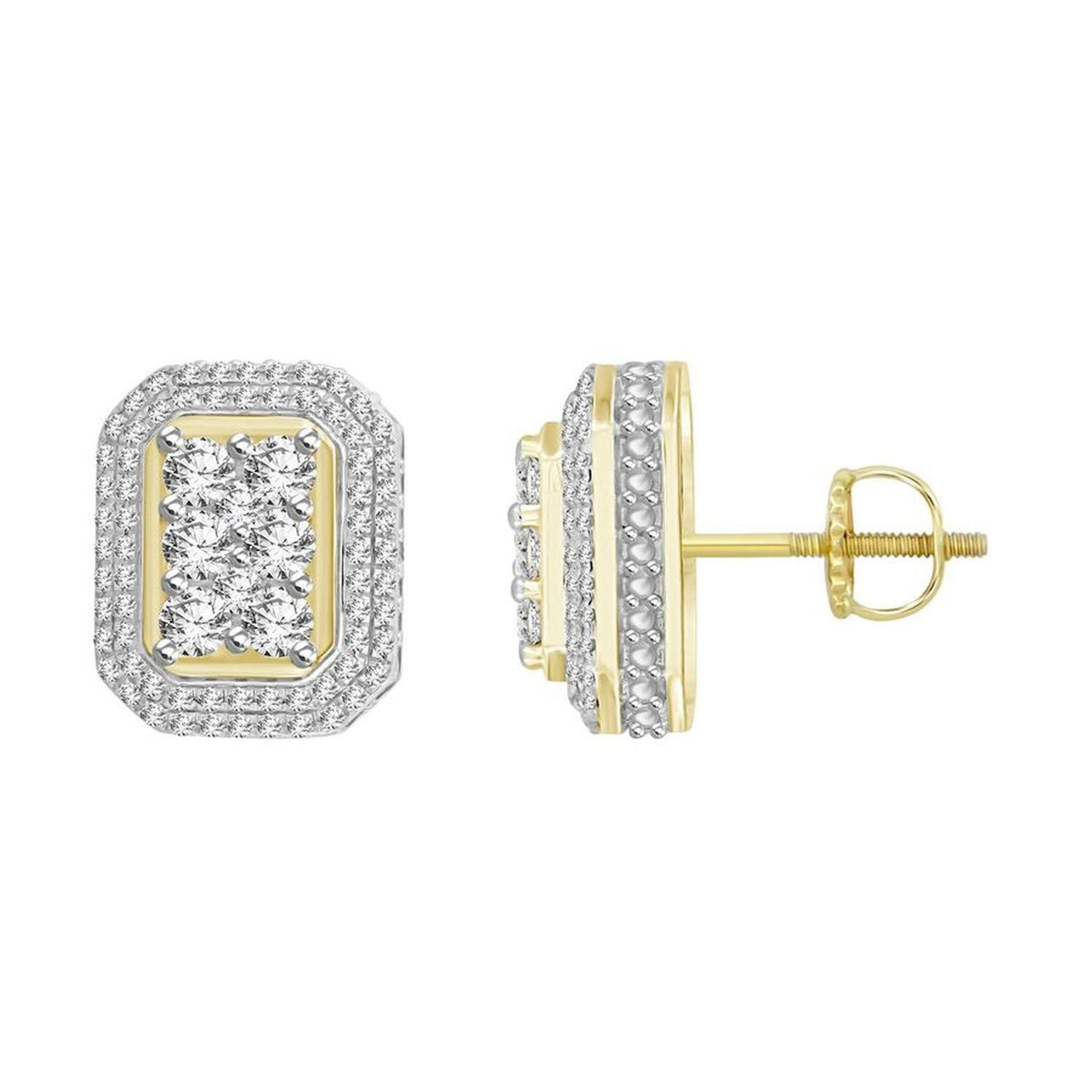 MEN'S EARRING 1 CT ROUND DIAMOND 10K YELLOW GOLD