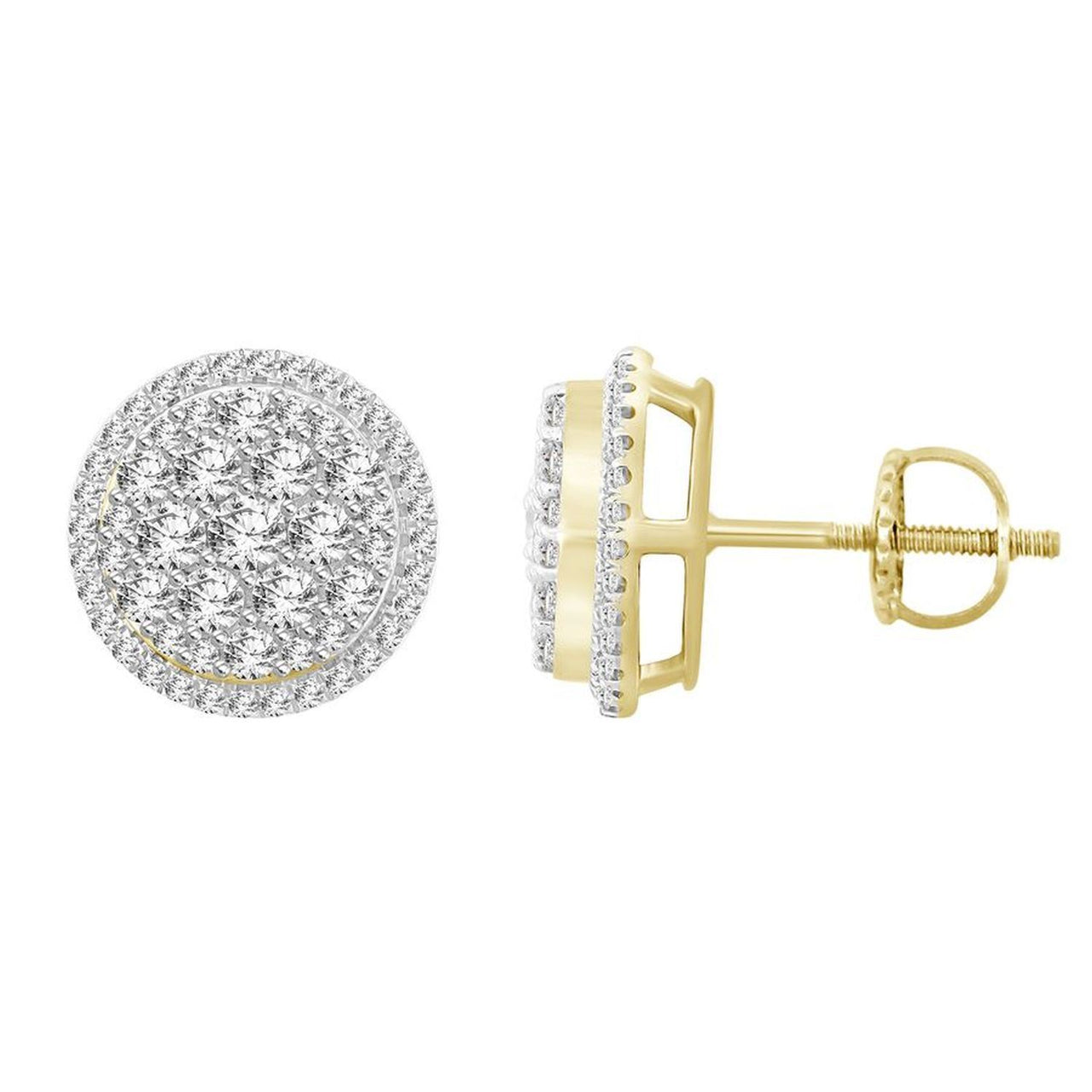MEN'S EARRING 1 CT ROUND DIAMOND 10K YELLOW GOLD