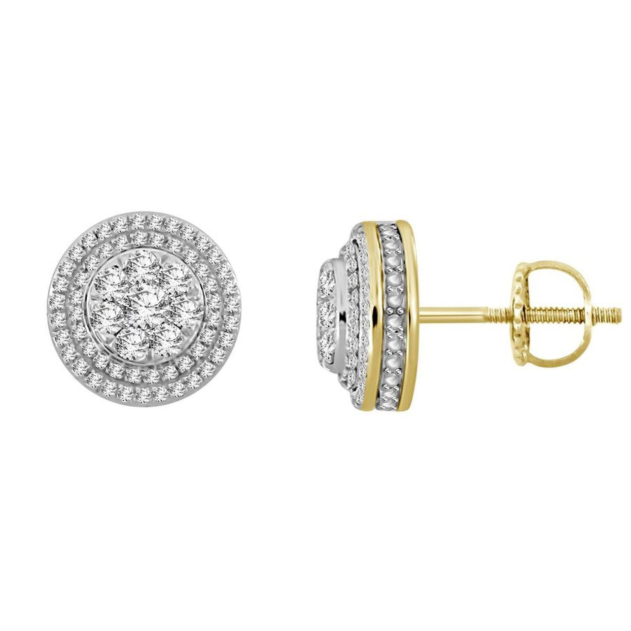MEN'S EARRING 1 CT ROUND DIAMOND 10K YELLOW GOLD