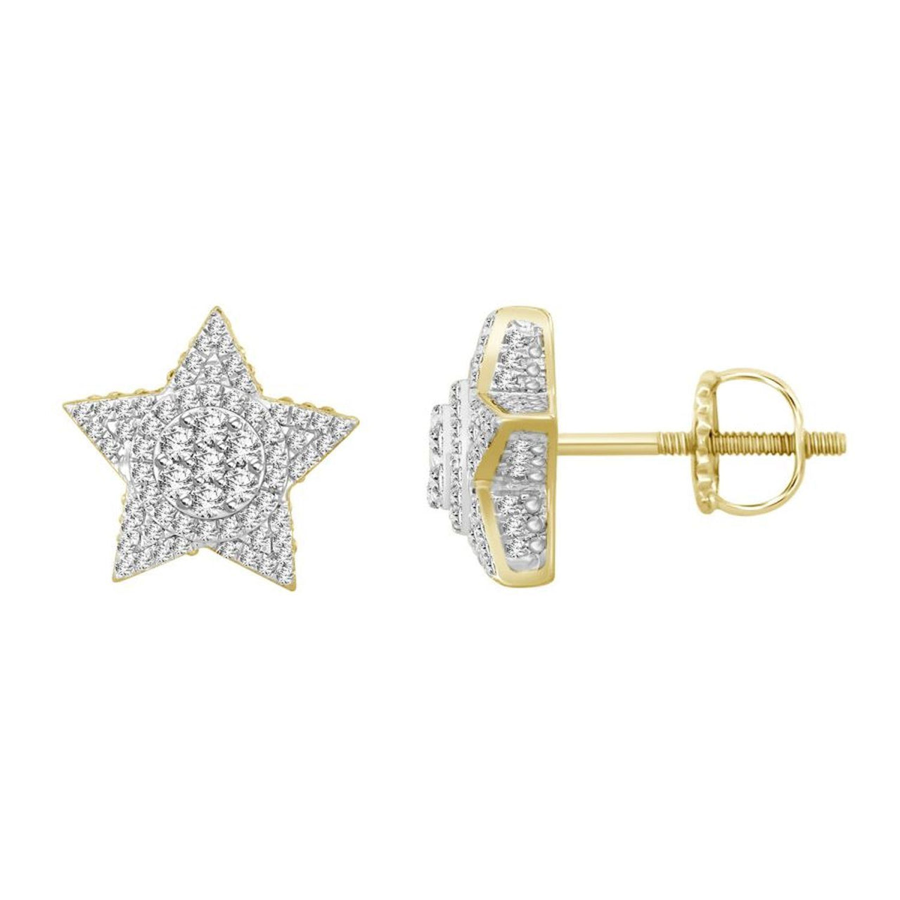 MEN'S EARRING 3/4 CT ROUND DIAMOND 10K YELLOW GOLD