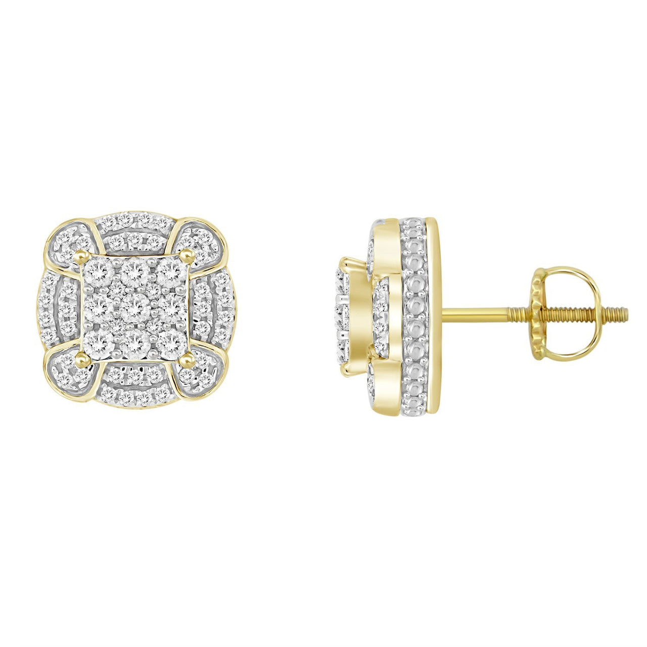 MEN'S EARRING 1/2 CT ROUND DIAMOND 10K YELLOW GOLD