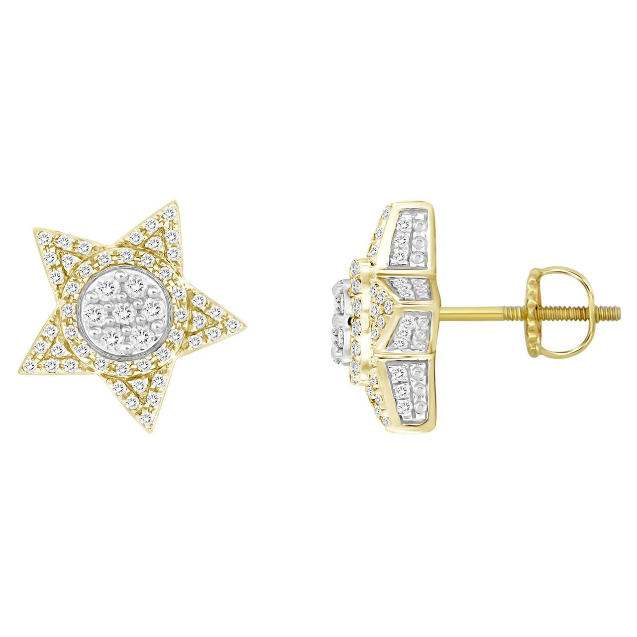 MEN'S EARRING 1/2 CT ROUND DIAMOND 10K YELLOW GOLD
