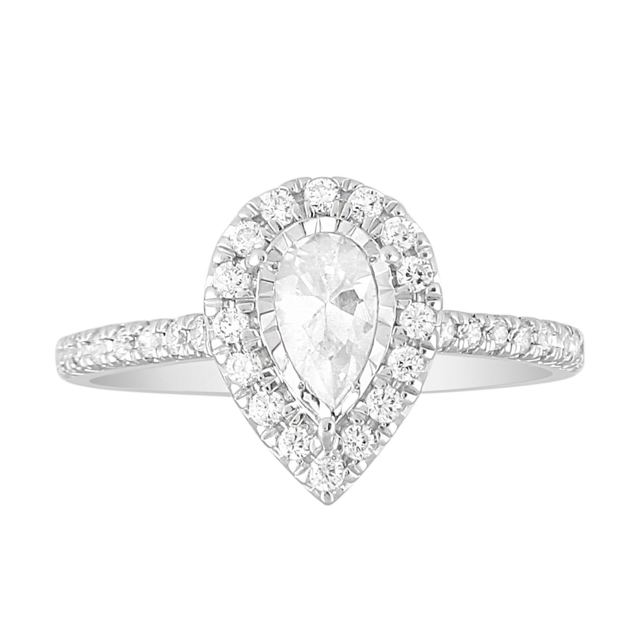 LADIES SEMI MOUNT RING 1/3 CT ROUND/PEAR DIAMOND 14K WHITE GOLD