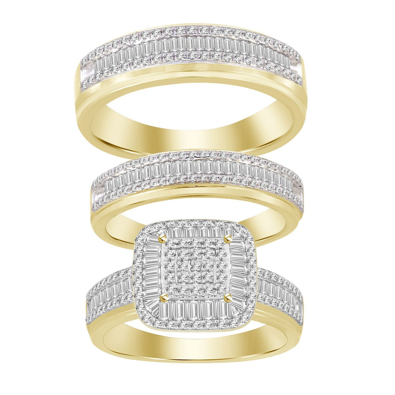 LADIES TRIO SET 1 CT ROUND/BAGUETTE DIAMOND 10KYELLOW GOLD
