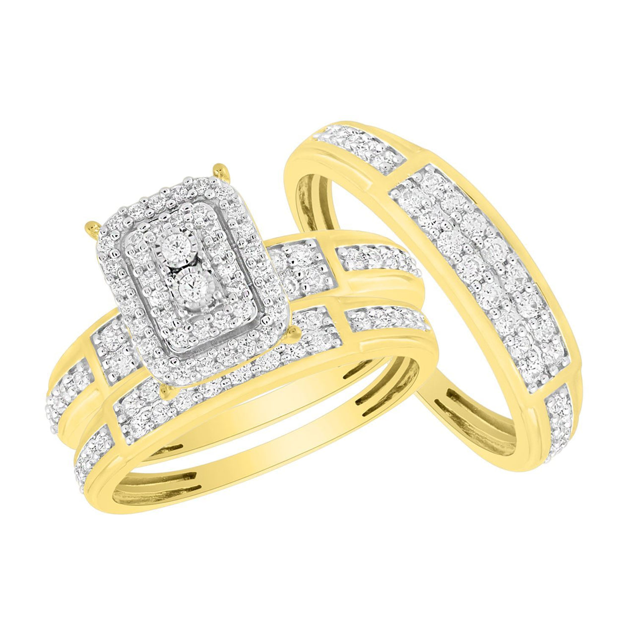 LADIES TRIO SET 1 CT ROUND DIAMOND 10KYELLOW GOLD