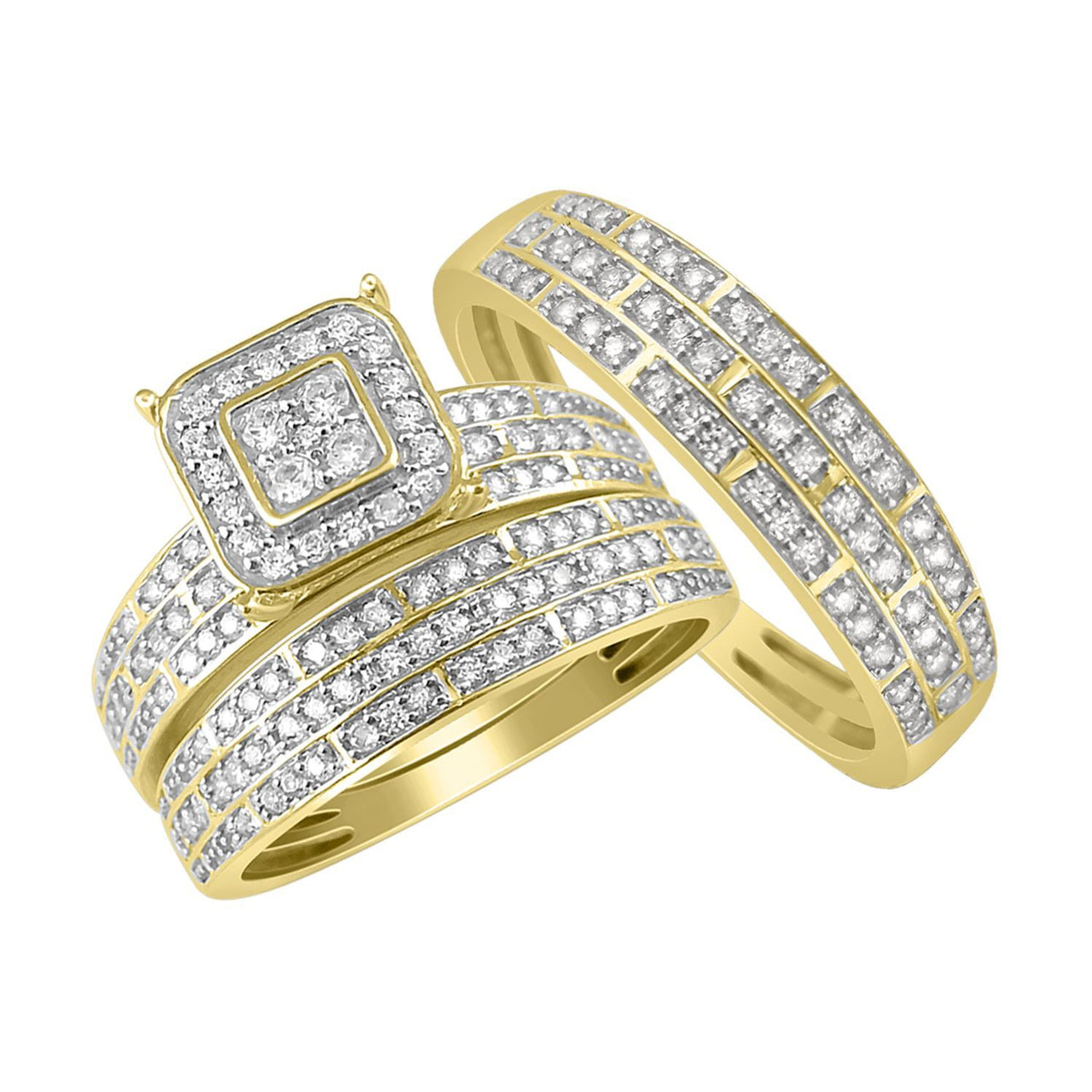 LADIES TRIO SET 1 CT ROUND DIAMOND 10KYELLOW GOLD