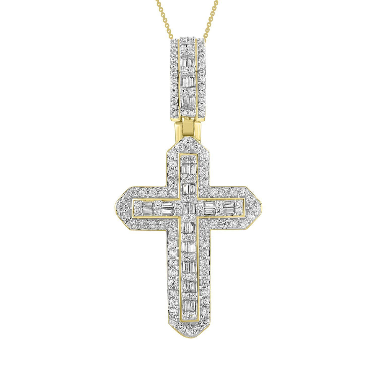 MEN'S CROSS 1 CT ROUND DIAMOND 10K YELLOW GOLD