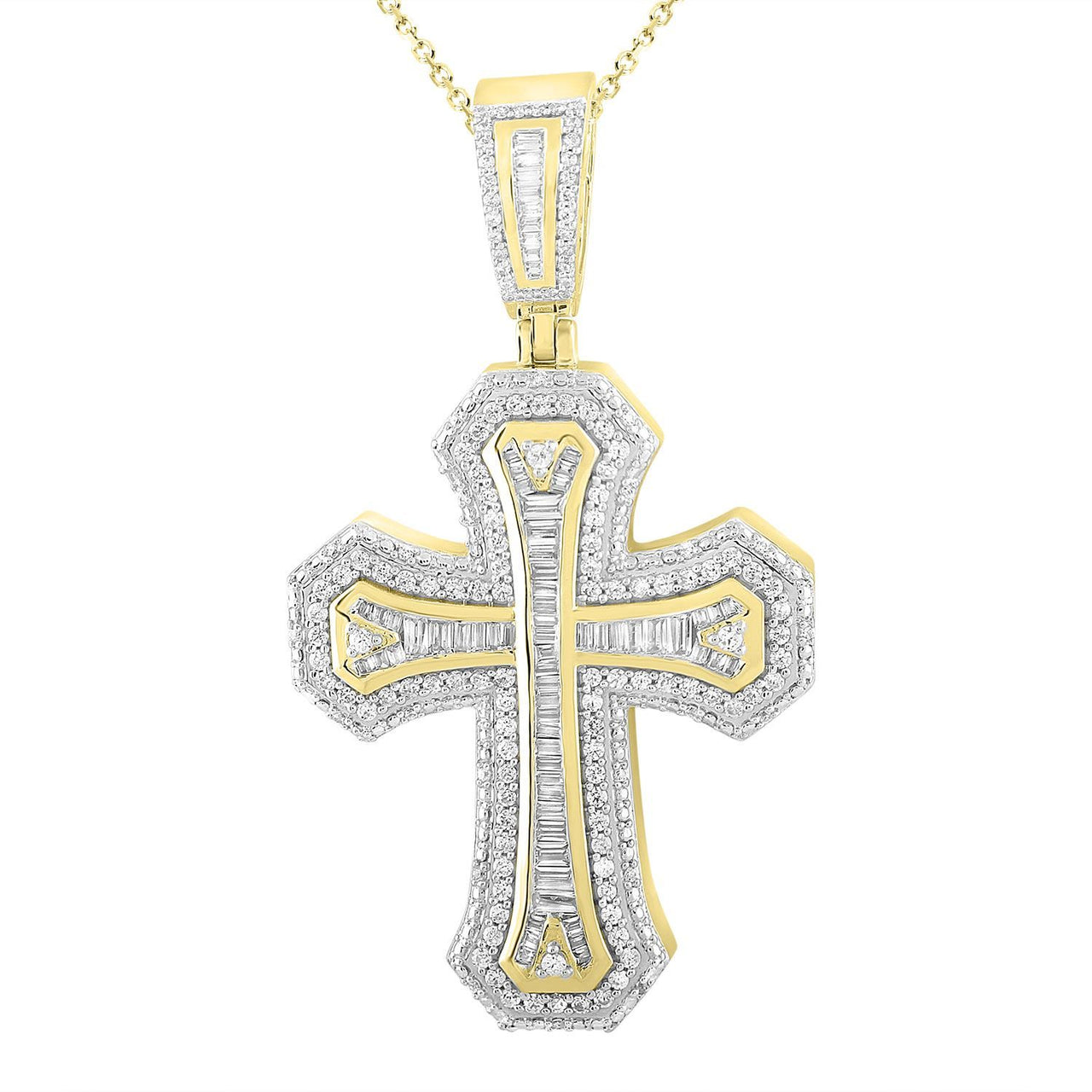 MEN'S CROSS 1 1/2 CT ROUND DIAMOND 10K YELLOW GOLD
