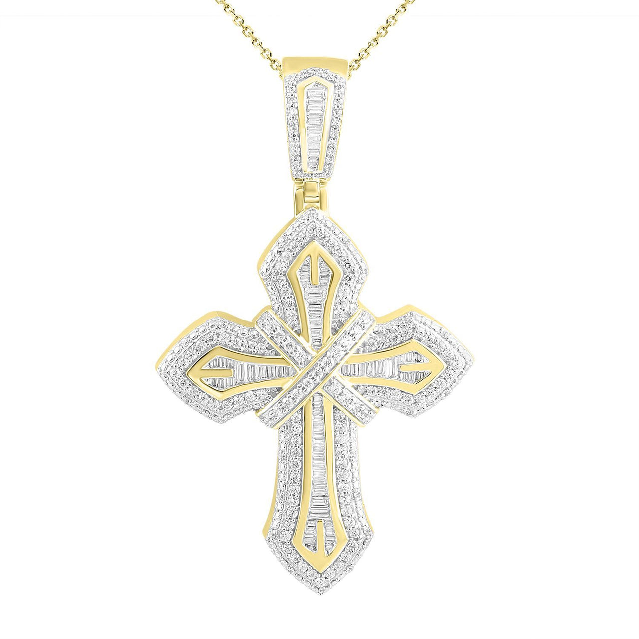 MEN'S CROSS 1 1/2 CT ROUND/BAGUETTE DIAMOND 10K YELLOW GOLD