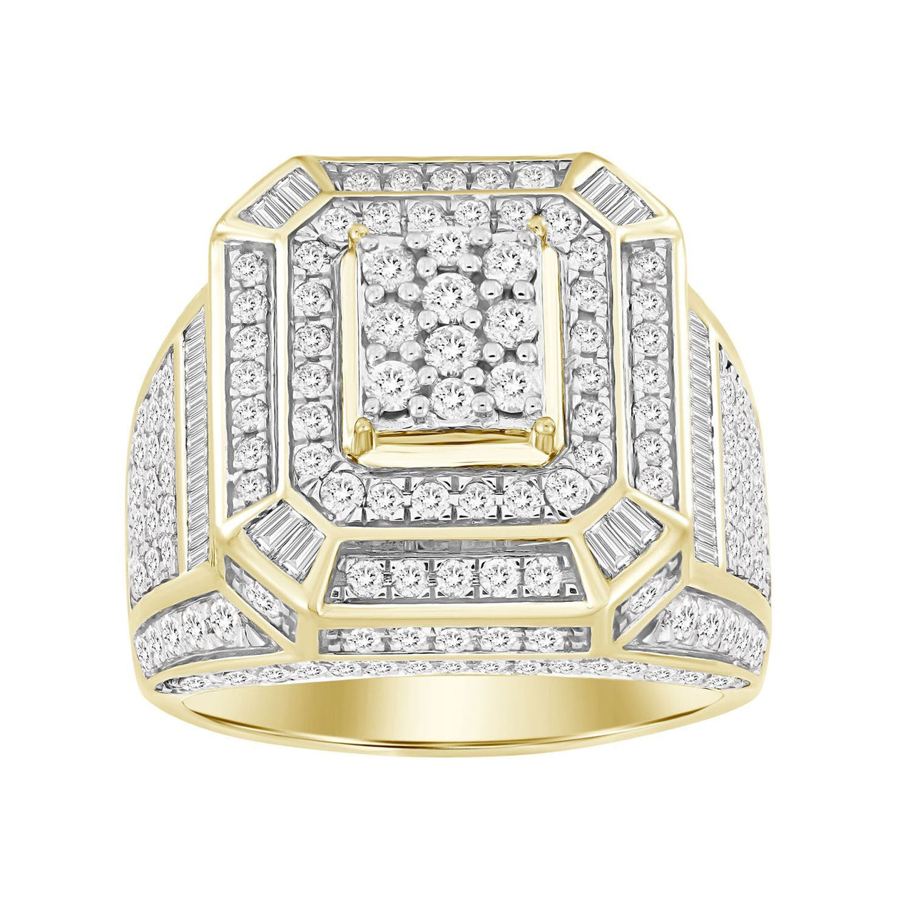 MEN'S RING 2 5/8 CT ROUND/BAGUETTE DIAMOND 10K YELLOW GOLD