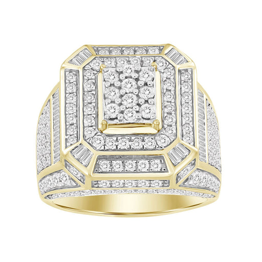MEN'S RING 2 5/8 CT ROUND/BAGUETTE DIAMOND 10K YELLOW GOLD