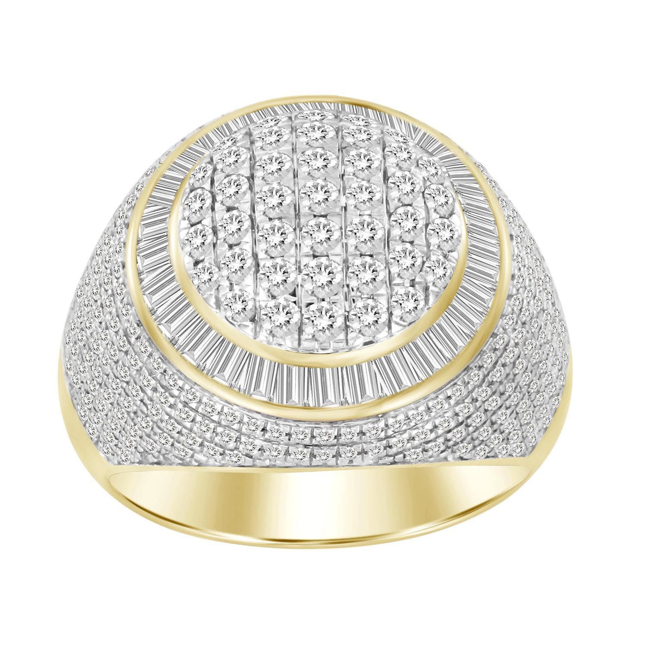 MEN'S RING 2 CT ROUND/BAGUETTE DIAMOND 10K YELLOW GOLD