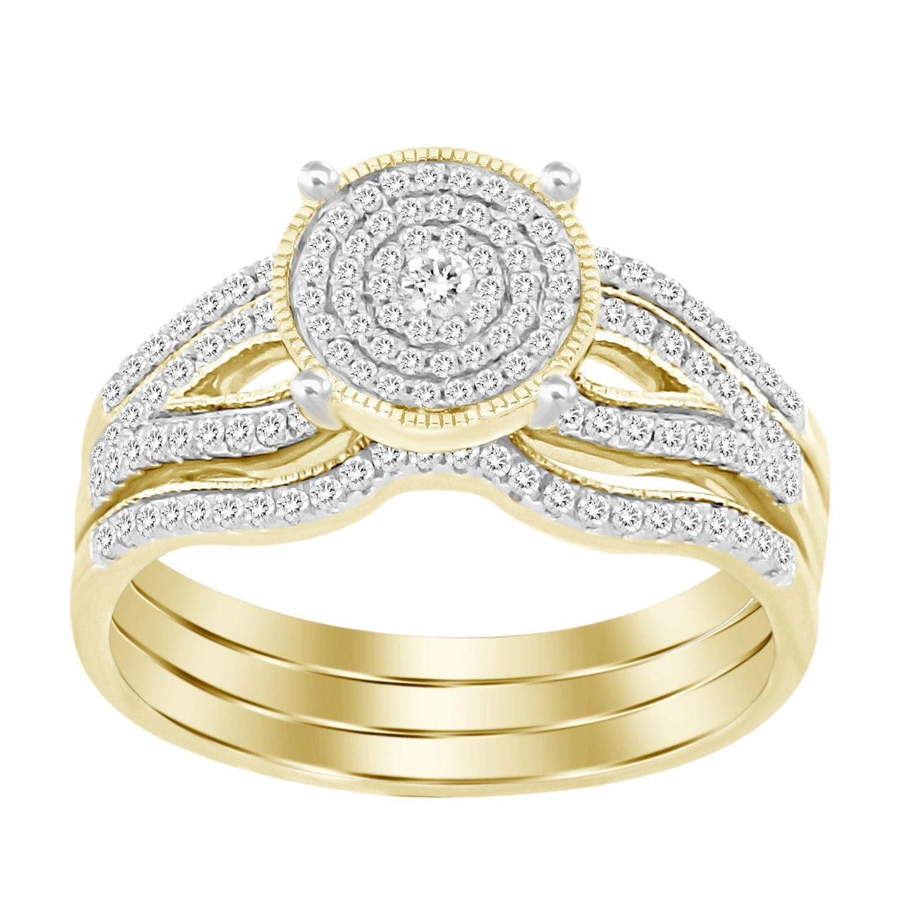 LADIES BRIDAL RING SET 1/2 CT ROUND DIAMOND 10K YELLOW GOLD