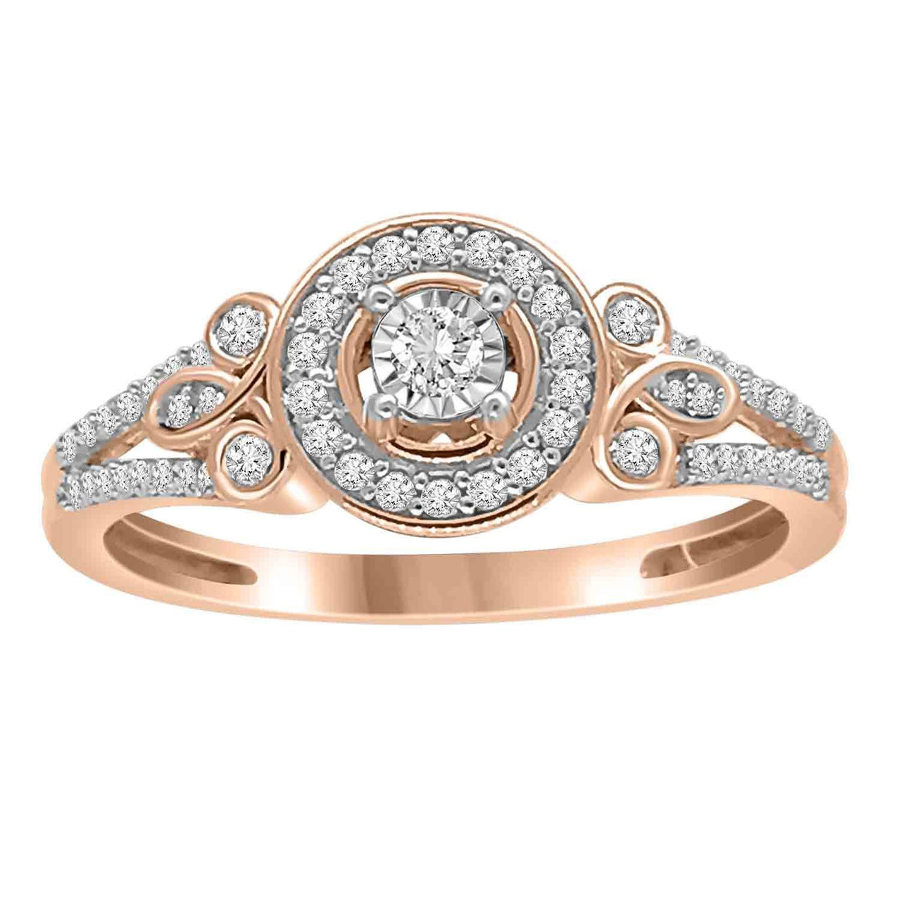 LADIES ENGAGEMENT RING 1/4 CT ROUND DIAMOND 10K ROSE GOLD