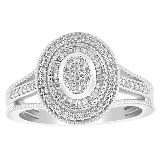 LADIES DIAMOND RING 1/3 CT ROUND/BAGUETTE DIAMOND 10K WHITE GOLD