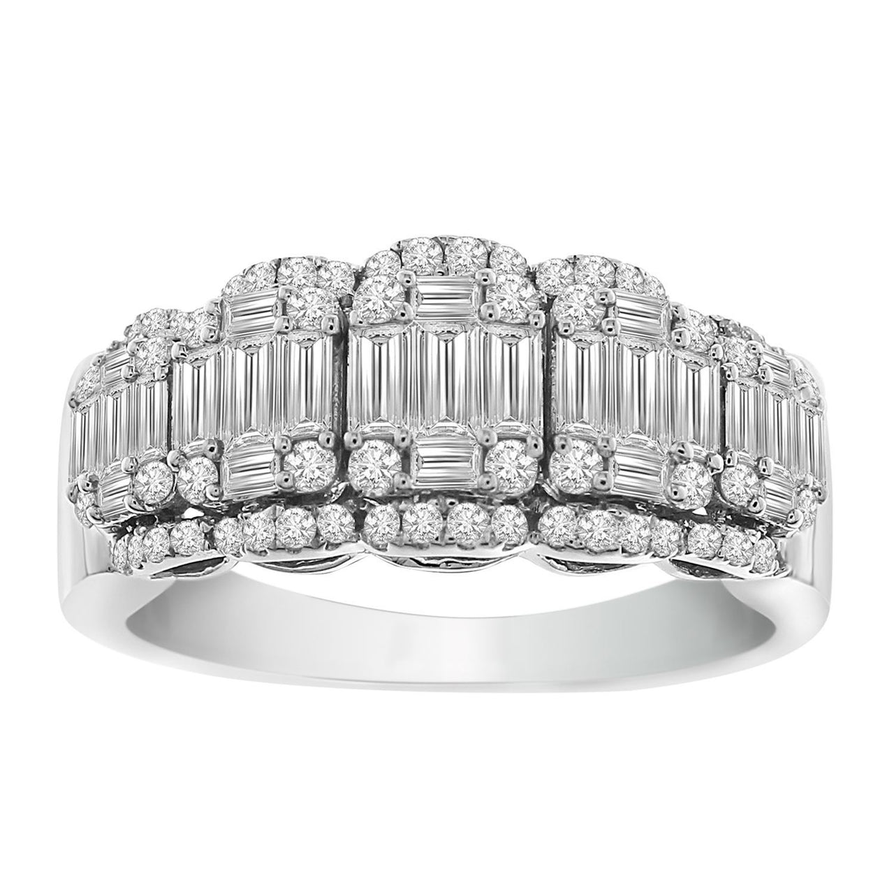 LADIES DIAMOND RING 1 CT ROUND/BAGUETTE DIAMOND 10K WHITE GOLD