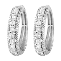 Thumbnail for LADIES HOOPS 1 CT ROUND/BAGUETTE DIAMOND 10K WHITE GOLD