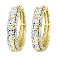 Thumbnail for LADIES HOOPS 1 CT ROUND/BAGUETTE DIAMOND 10K YELLOW GOLD