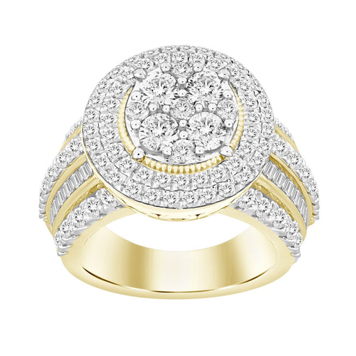 LADIES DIAMOND RING 2 CT ROUND/BAGUETTE DIAMOND 10K YELLOW GOLD