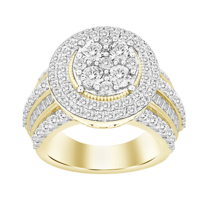 LADIES DIAMOND RING 2 CT ROUND/BAGUETTE DIAMOND 10K YELLOW GOLD