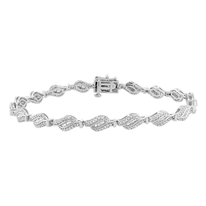 LADIES BRACELETS 1 CT ROUND/BAGUETTE DIAMOND 10K WHITE GOLD