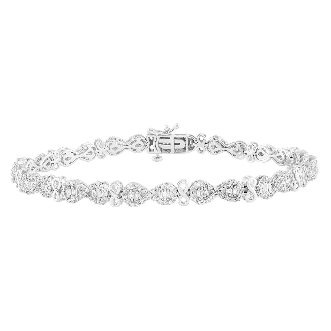 LADIES BRACELETS 1 CT ROUND/BAGUETTE DIAMOND 10K WHITE GOLD