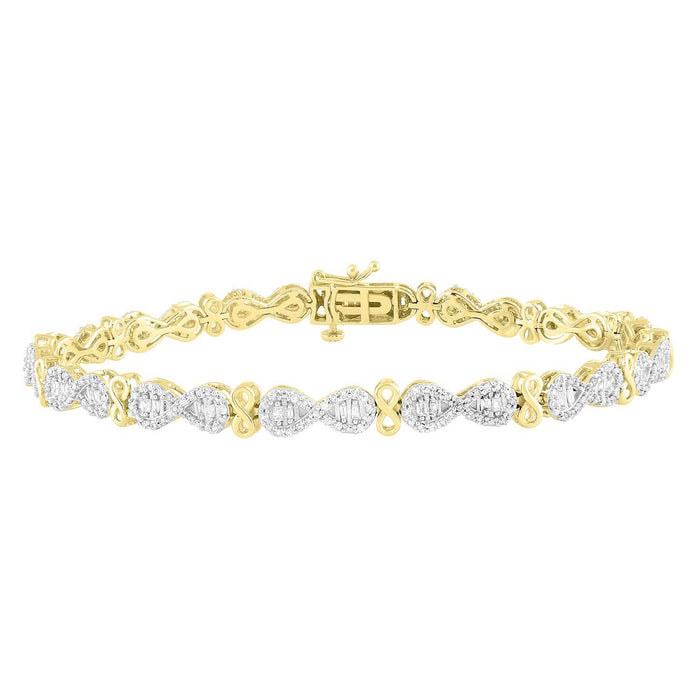 LADIES BRACELETS 1 CT ROUND/BAGUETTE DIAMOND 10K YELLOW GOLD