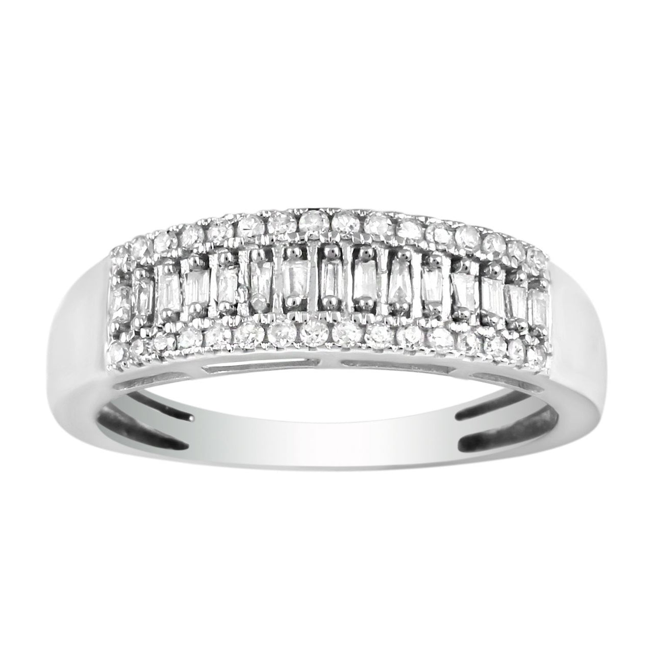 LADIES DIAMOND BAND 1/4 CT ROUND/BAGUETTE DIAMOND 10K WHITE GOLD