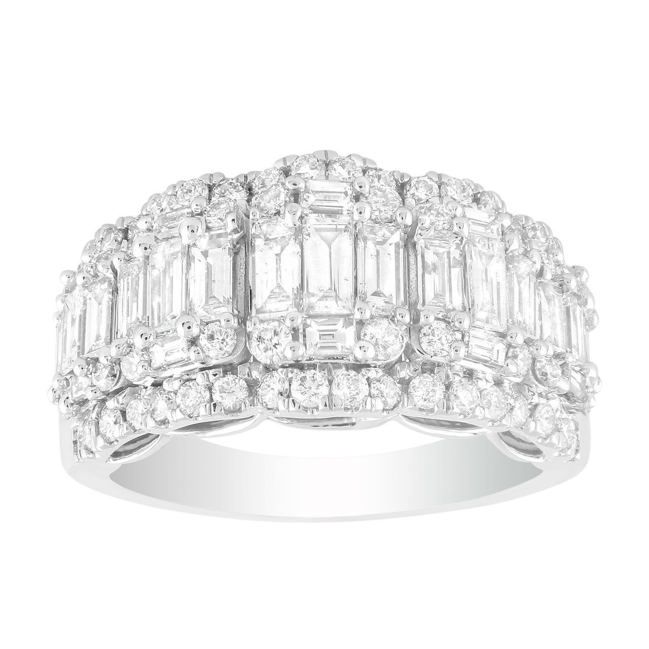 LADIES DIAMOND BAND 2 CT ROUND/BAGUETTE DIAMOND 10K WHITE GOLD