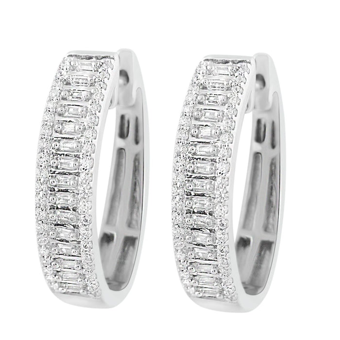 LADIES HOOPS 1/2 CT ROUND/BAGUETTE DIAMOND 10K WHITE GOLD